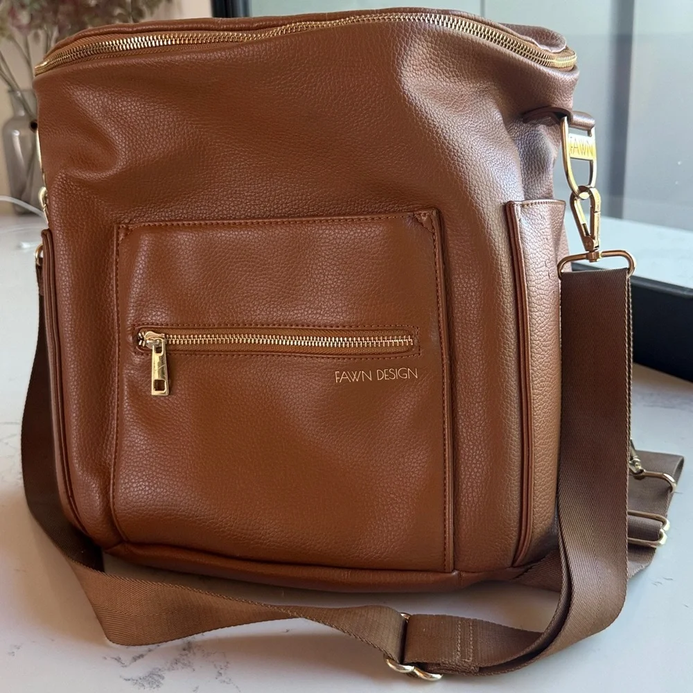 FAWN The Original Diaper Bag Backpack - Brown/ Cognac Color